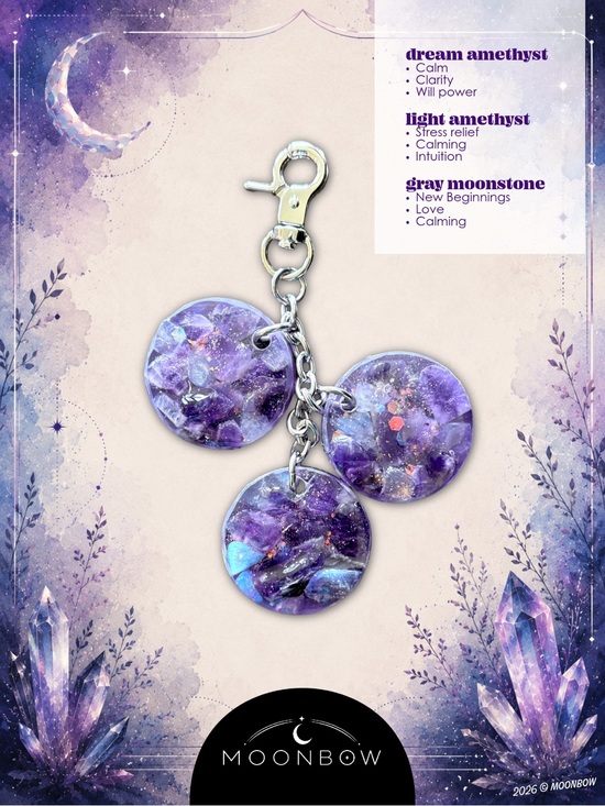Hand Crafted Handbags - Moonbow Handcrafted Charm ft. Dream Amethyst, Light Amethyst + Gray Moonstone